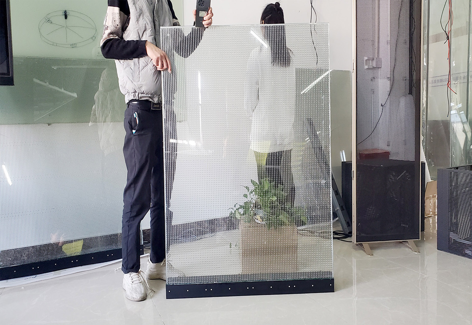 glass led wall screen cabinet