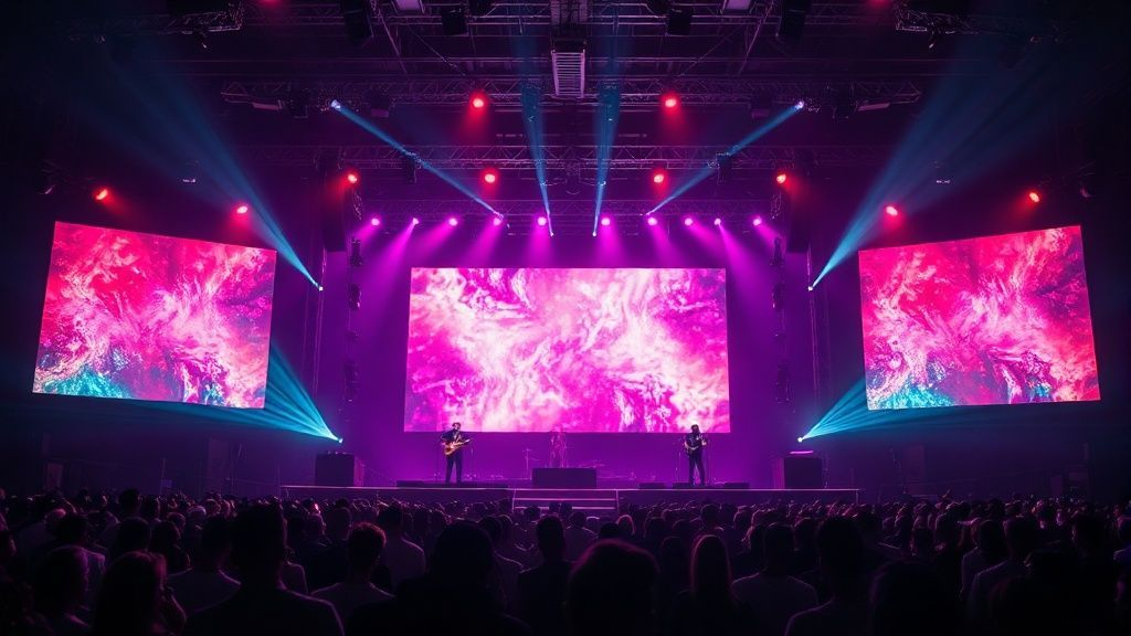 A large LED screen used as a dynamic backdrop on a concert stage