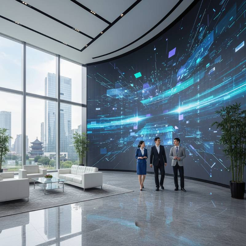 Modern LED video wall in a corporate lobby