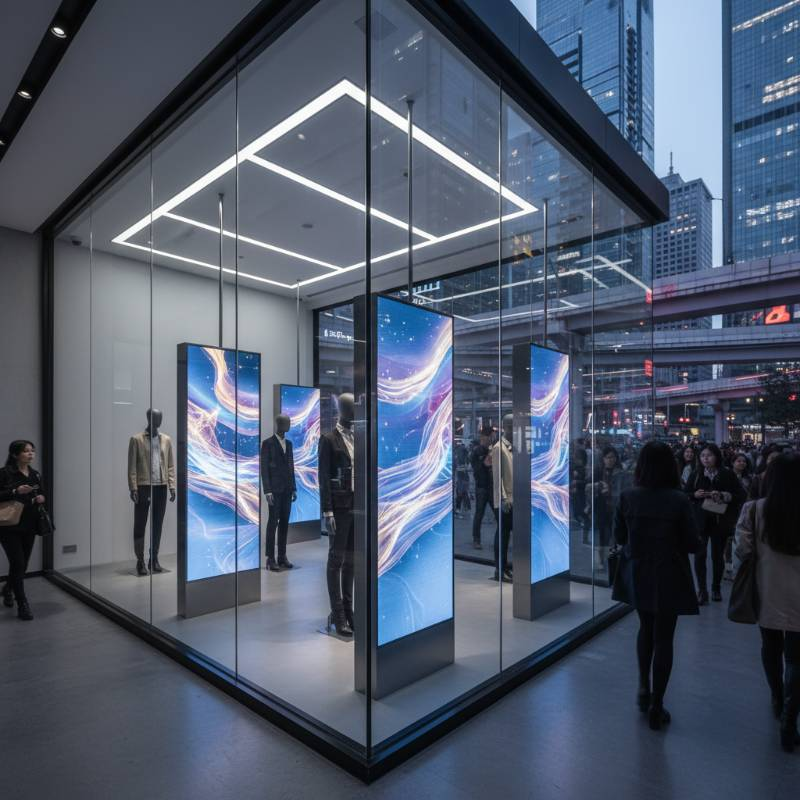 Modern retail store with glowing LED posters