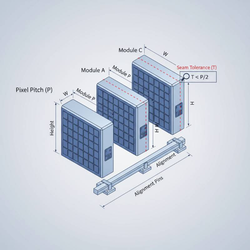 Technical diagram showing pixel pitch math and cabinet alignment Technical diagram showing pixel pitch math and cabinet alignment