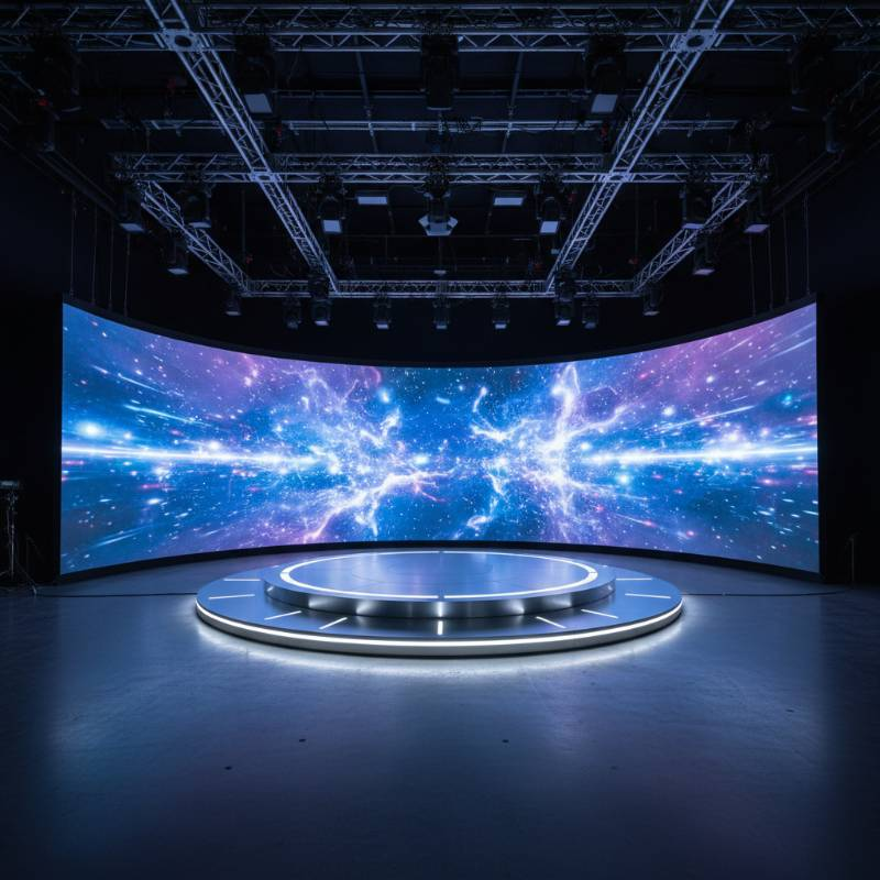 Large curved LED volume stage in a professional studio Large curved LED volume stage in a professional studio