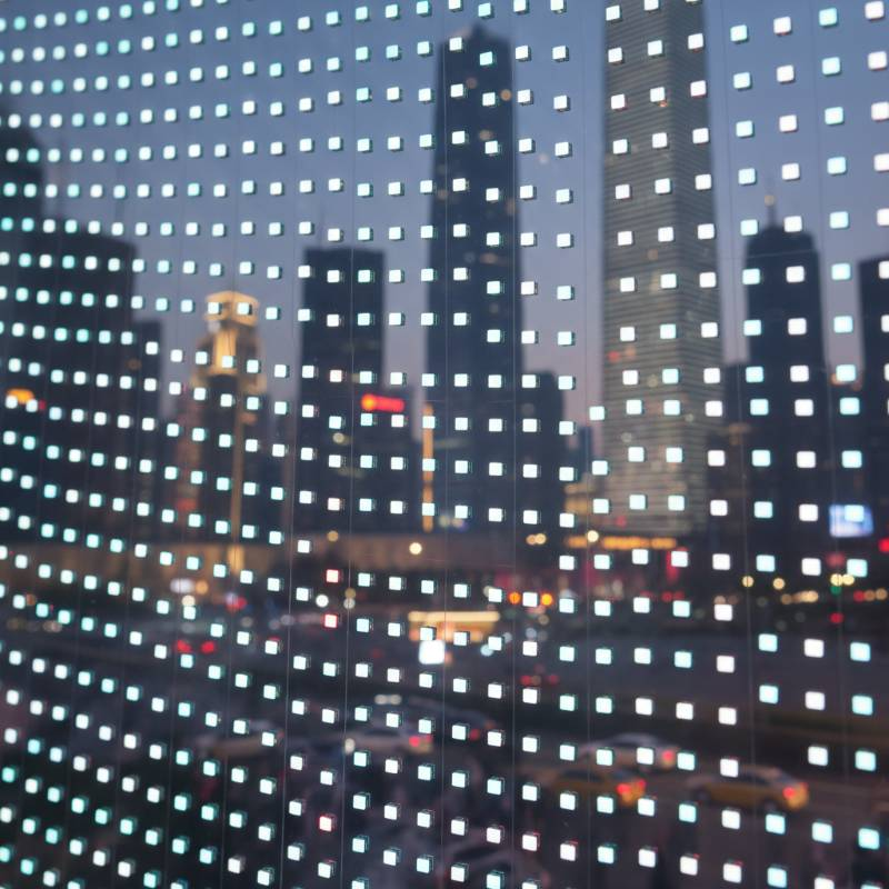 Close up of LED pixel pitch on glass Close up of LED pixel pitch on glass