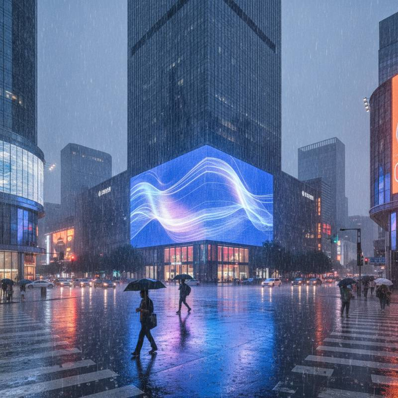 Outdoor LED screen in heavy rain