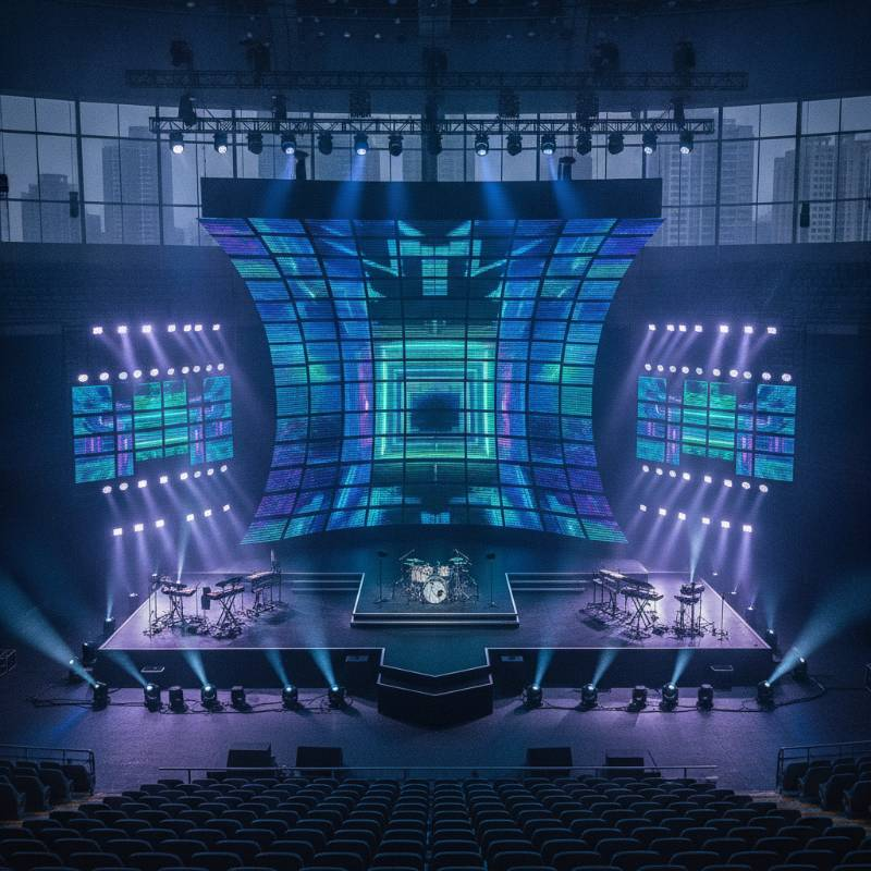 Professional concert stage with massive lightweight LED video wall Professional concert stage with massive lightweight LED video wall