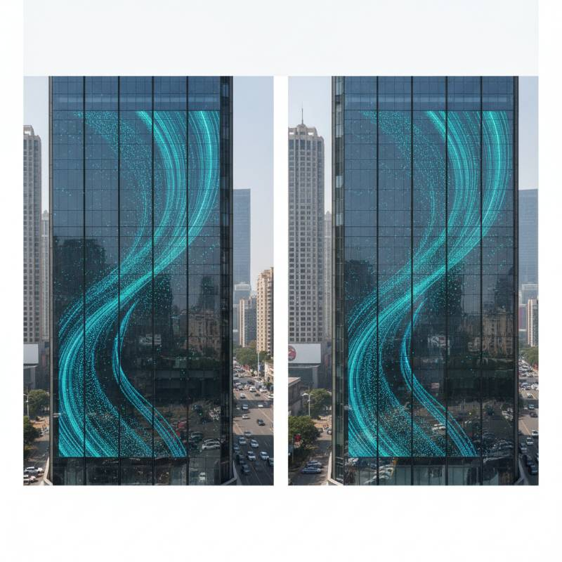 Comparison of P3.9 vs P10.4 transparency on glass Comparison of P3.9 vs P10.4 transparency on glass