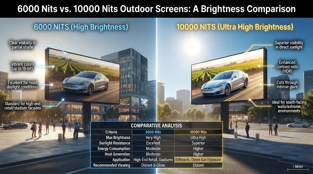6000 Nits vs. 10000 Nits Outdoor Screens 6000 Nits vs. 10000 Nits Outdoor Screens
